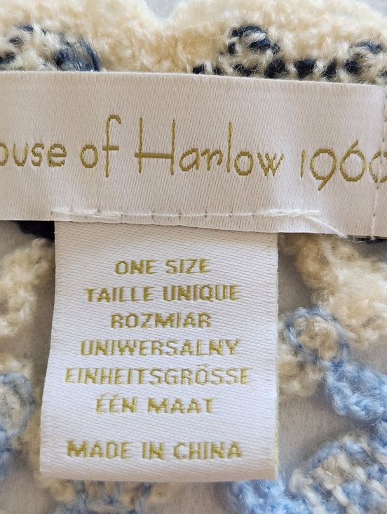 House of Harlow 1960 Cream, Navy & Light Blue Crochet Fringe Poncho Sweater - Picture 2 of 5
